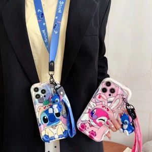 For iPhone Samsung Huawei Case Cute Cream Stitch Phone Cover Doll Stand 2 Straps - Picture 1 of 21