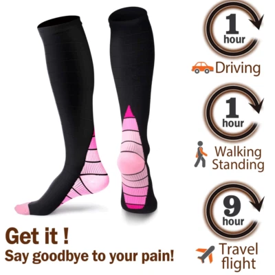 Compression Socks Men & Women Varicose Veins Anti-Fatigue Flight Running NHS - Image 1 of 4