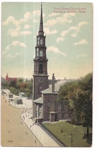 PARK STREET CHURCH and COMMON Boston Massachusetts MA Steeple Postcard DB - Picture 1 of 2