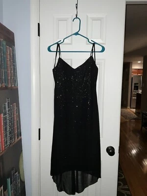 Vtg Y2K 00’sCity Triangles Midi handkerchief black glitter Mesh Overlay Dress  M - Imagem 1 de 4