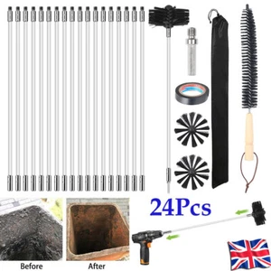 24x Chimney Sweep Kit Fireplaces Pipes Sweeping Brush & Rod Soot Cleaning Rods - Picture 1 of 13