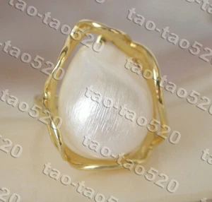 AAA adjustable 22mm Baroque white pearls Rings Gold Plated Sterling Silver c384 - Picture 1 of 3