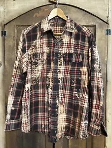 Camisa Unisex Blanqueada Envejecida Franela a Cuadros Algodón Talla Grande Marrón Tostado Rojo - Imagen 1 de 3