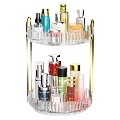 Organizador de Maquillaje Giratorio 360°, Organizador de Contador de Baño de 2 Niveles, Gran Capacidad... Foto 1 de 4