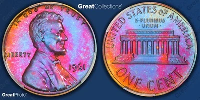 1961 TONED Lincoln Memorial Cent Proof PR66RB PF 66 RB Toning Coin 1C - Image 1 of 3