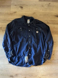 Camicia uomo Carhartt blu fiamma perla snap manica lunga taglia 2XL 101572 - Foto 1 di 3