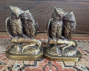 Sujetalibros Mid Century Owl - Par vintage acabado latón pesado hecho en EE. UU. - Imagen 1 de 9