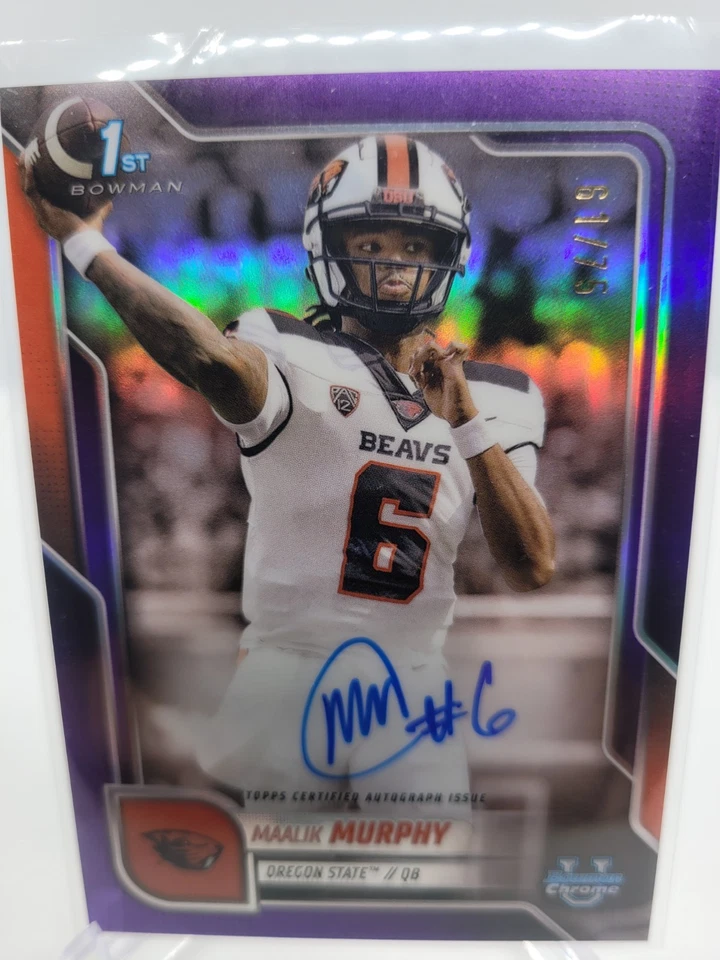 2025 Bowman Chrome U 1st Maalik Murphy Auto Oregon State Purple Refractor 61/75  - Image 1 of 2