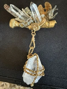 Maximal Art Crystal Brooch W/Crystal Pendant Vintage 1988 Boho - Picture 1 of 8