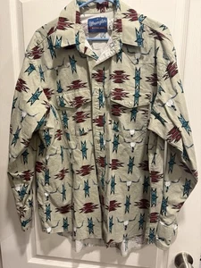 Vintage Wrangler Western Southwestern Aztec Pearl Snap LS Shirt Herren XL Steer - Bild 1 von 7