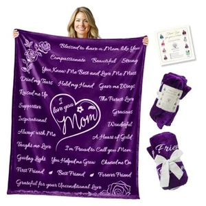  Mothers Day Gifts for Mom from Daughter, Meaningful Cozy Purple Blanket for  - Picture 1 of 7