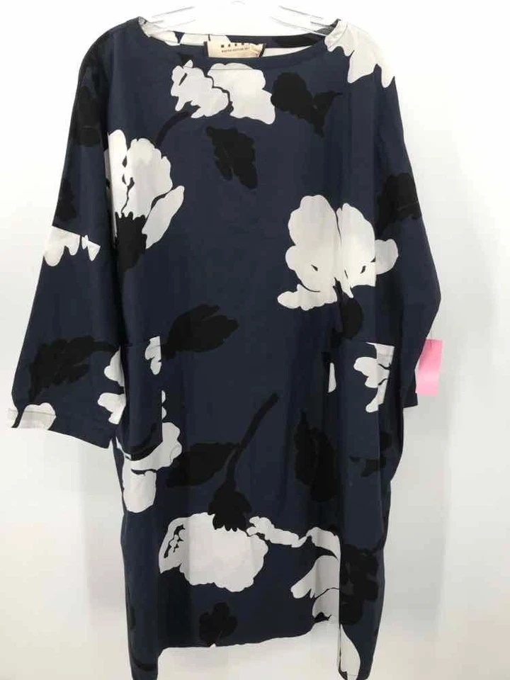 Pre-Owned Marni Navy Size 42 Floral Shift Midi Long Sleeve Dress - Image 1 of 3