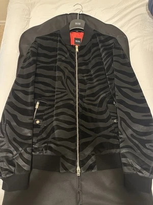 Size US 44R Hugo Boss Black Suede Tiger Stripe Bomber Jacket Mens - Image 1 of 4