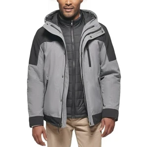Club Room 3-in-1 Hooded Jacket Men's XL Black/Gray Heather Snap Zip Closure L/S - Picture 1 of 9