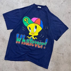 Vintage 90s Looney Tunes Tweety Bird Whatever! Tee Warner Bros Blue Size Large - Picture 1 of 7