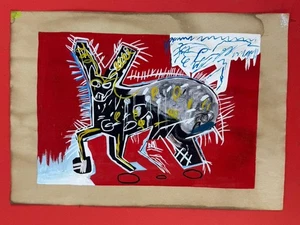 Jean-Michel Basquiat (Handmade) Mixed Media on Paper Painting signed and stamped - Picture 1 of 2