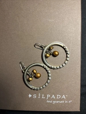Vintage Silpada Bronze Pearl, Brass & Sterling Silver Earrings- Pre-owned.  - Image 1 of 2