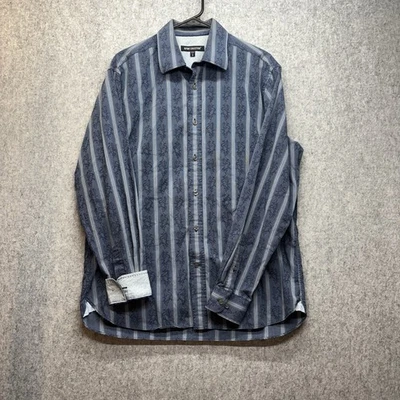 Report Collection Large Blue Stripped Floral Pattern Flip Cuff 100% Cotton Shirt - Image 1 of 4