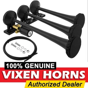 VIXEN HORNS TRAIN AIR HORN 3 TRUMPETS W/COVERS BLACK FOR TRUCK/CAR LOUD SOUND - Picture 1 of 9