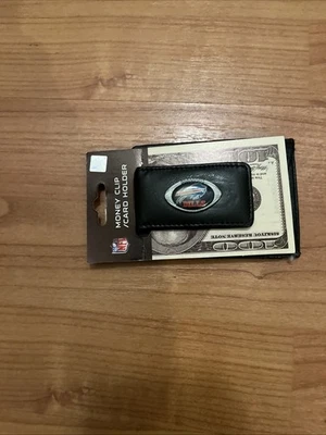 Buffalo Bills Fine Leather Money Clip Card & Cash Holder NFL Football Black - Image 1 of 4