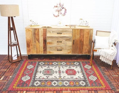 Handwoven Wool and Jute Rug Kilim Rug Southwestern Nordic Kilim Rug Moroccan Rug - Image 1 of 4