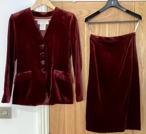 Yves saint laurent burgundy velvet suit jacket pencil skirt Uk 6-8 + ysl hanger! - Picture 1 of 14