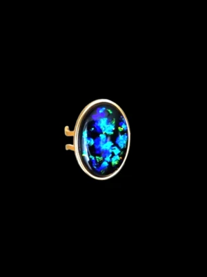 Opal Ring; Resin Royal Blue Opal in 18-Karat Gold Plated Stainless-Steel Band - Image 1 of 4