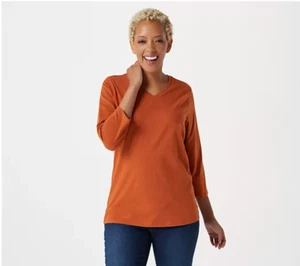 Denim & Co. M Copper Brown Essentials Perfect Jersey 3/4 Arm Top A91601 - Bild 1 von 3