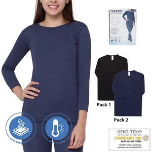 Ski Sport Damen Funktionswäsche lang schwarz / navy S-XL Thermo Hemd geringelt - Bild 1 von 6