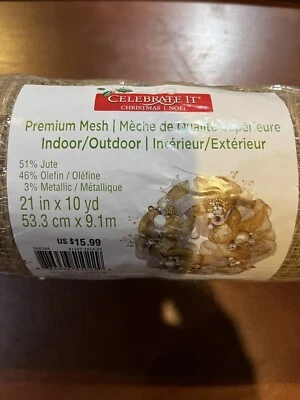 Christmas Basic Mesh Gold Indoor/Outdoor 21" x 10 Yd Celebrate It New - Image 1 of 3