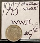 1943 New Zealand 6 Pence World Silver Coin (WWII) Era. ENN Coins