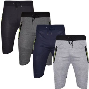 Mens Plain Gym Fleece Jogger Shorts Elasticated Waist Running Zip Pockets 4 CLRS - Picture 1 of 3