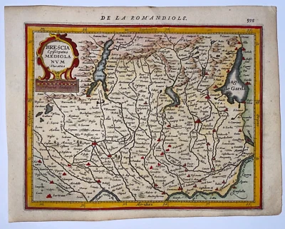 BRESCIA LAKES ITALY 1614 MERCATOR HONDIUS ATLAS MINOR NICE ANTIQUE MAP - Image 1 of 4