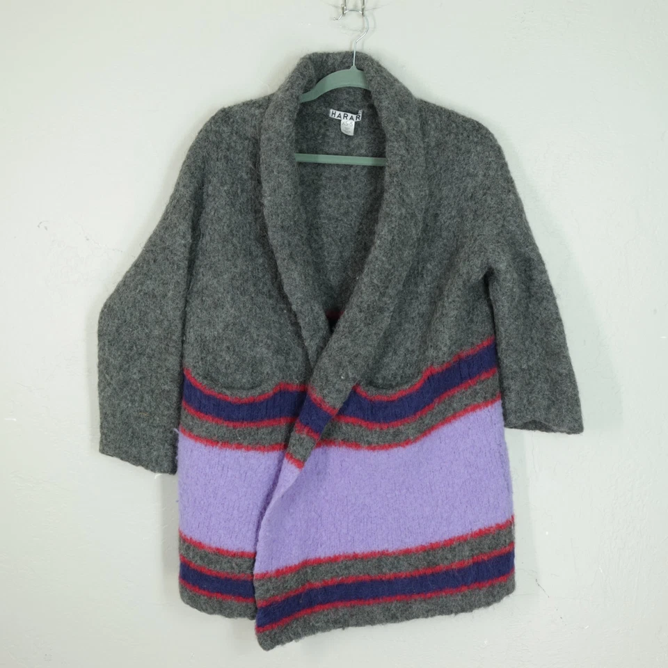 Cárdigan Suéter Anthropologie Harare Hoguera S Alpaca Púrpura Gris Bolsillos Abiertos Foto 1 de 4