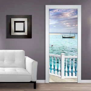 Türtapeten Selbstklebende Wandbild Tür Poster 3D Insel Balkon Meerblick 1372 - Picture 1 of 2