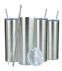 4 Pack Stainless Steel Silver Skinny Tumbler with straw 20 oz 4 silver