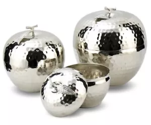 COPPER APPLE SHAPE 3 pcs X CASTOR CANDY BOWL HAMMERED DECORATIVE SUGAR BASIN - Picture 1 of 6