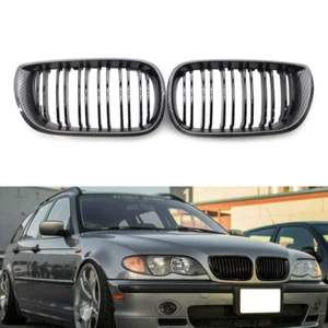 Carbon Fiber Front Kidney Grille Grill For BMW E46 4D Sedan 325i 328i 2002-2005 - Picture 1 of 9