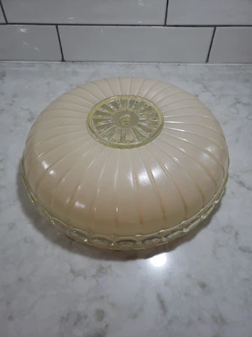 ANTIQUE Peach clean glass shade 11" ceiling light VTG fixture 1930s 1940s Cover