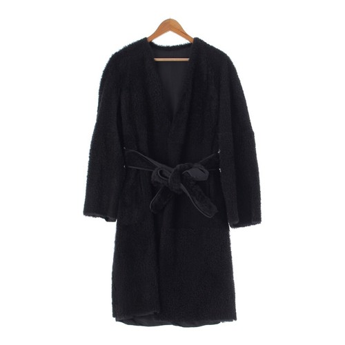 CELINE Phoebe epoca pelliccia mouton reversibile cintura cappotto cappotto abito 2 8U96 064A...