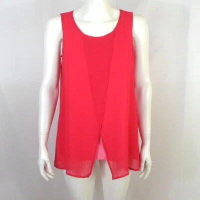 Camiseta sin mangas Susan Graver tejida líquida rosa caliente superposición de gasa transparente XXS Foto 1 de 4