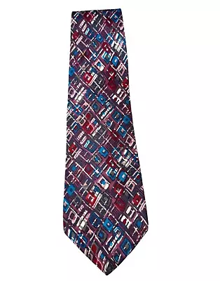 100% Silk Geometric Multicolor Necktie Tie Men J T BECKETT Made In USA 56" - Image 1 of 2