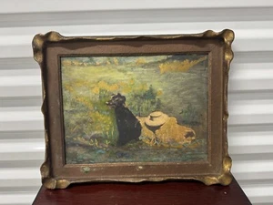 Antique 1900s Oil Painting on Canvas Hunting Dog Signed 12x15” Framed Artwork - Picture 1 of 15