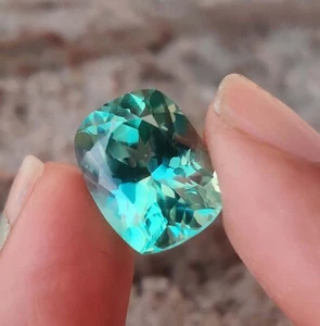 Natural 14.30 Ct indicolite Greenish tourmaline Certified Unheated Gemstone AAA - Picture 1 of 5