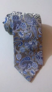 Cravatta Geoffrey Beene seta argento blu paisley stile moderno uomo moda floreale - Foto 1 di 6