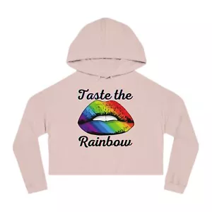 Rainbow Lips LGBTQI+ Pride Crop Hoodie, Taste the Rainbow Gay Pride Sweatshirt, - Picture 1 of 25