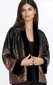 JOHNNY WAS Women's Dorian Sequin Kimono Jacket Black Bronze Size M NWT NEW - Picture 1 of 6