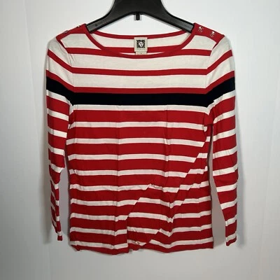 Top Pullover Anne Klein Mujer Rojo Blanco Negro Rayas Manga 3/4 S Foto 1 de 4
