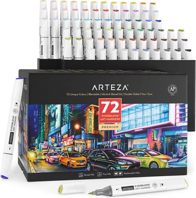 ARTEZA Art Markers Set of 72 Colors, Everblend Dual Tip Markers with Organizer B - Image 1 of 4