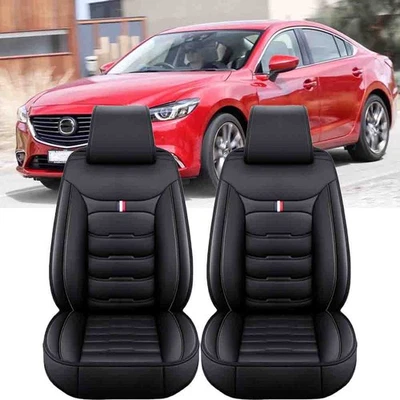 For Mazda 3 5 6 CX-5 Black Leather Car 2 Front Seat Covers Cushion Protector Set - Imagem 1 de 4